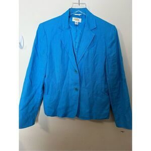 Talbots Blazer Womens Size 8 Turquoise Blue 100% Irish Linen Preppy 2 Buttons
